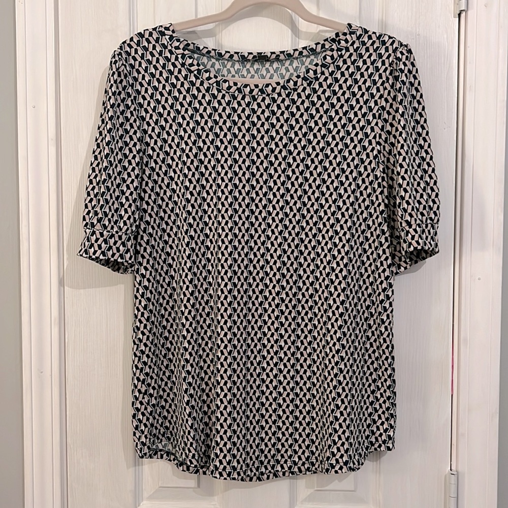 Geometric Top - Dusty Pink and Forest Green Blouse with Cute Sleeves (Medium)